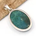 Pendentif Malachite Chrysocolle forme ovale en argent - Pendentifs pierres naturelles