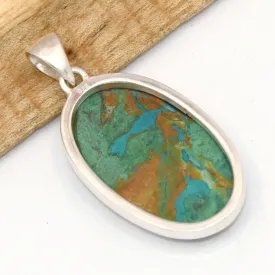 copie de Pendentif Malachite Chrysocolle forme ovale en argent - Pendentifs pierres naturelles