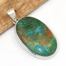 copie de Pendentif Malachite Chrysocolle forme ovale en argent - Pendentifs pierres naturelles