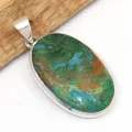 copie de Pendentif Malachite Chrysocolle forme ovale en argent - Pendentifs pierres naturelles