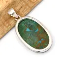 Pendentif Ovale Malachite Chrysocolle 4,9 cm - Argent 925 Naturel