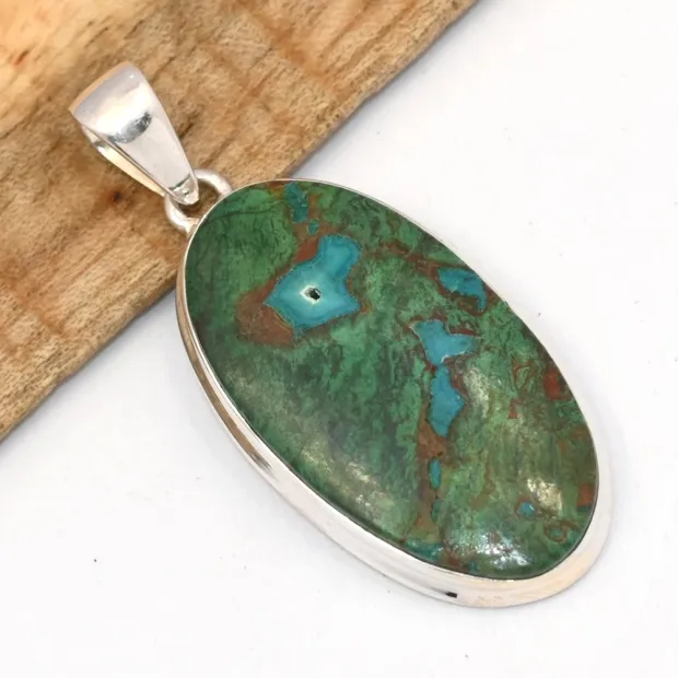 Pendentif ovale Malachite Chrysocolle péruvienne 5,1 cm - Bijoux en Malachite Chrysocolle