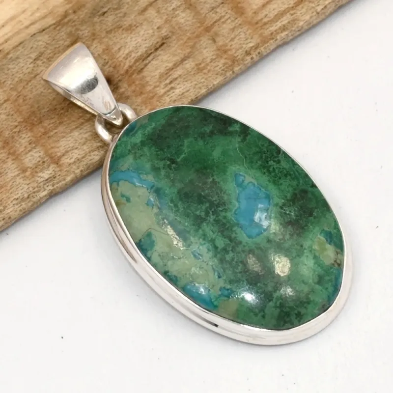 Malachite Chrysocolle du Pérou - Pendentif ovale 4,3 cm