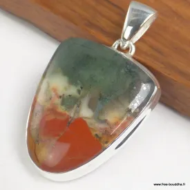Pendentif Jaspe Héliotrope - Sang du dragon semi-ovale - Bijoux en Jaspe Sanguin Héliotrope