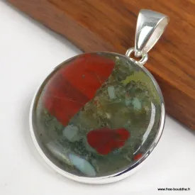 Jaspe Héliotrope Sang du Dragon - Gros Pendentif Rond Argent 925