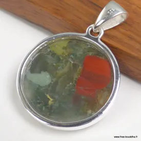 Jaspe Héliotrope Sang du Dragon - Gros Pendentif Rond Argent 925