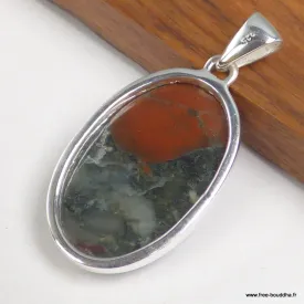 Jaspe Héliotrope Sang du Dragon - Pendentif Ovale Argent 925