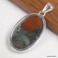 Jaspe Héliotrope Sang du Dragon - Pendentif Ovale Argent 925
