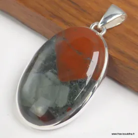 Jaspe Héliotrope Sang du Dragon - Pendentif Ovale Argent 925