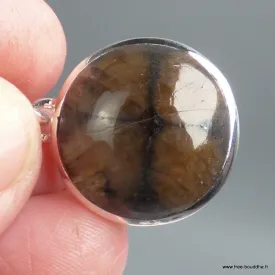Pendentif rond en Chiastolite Andalousite - argent 925 - Bijoux en Chiastolite