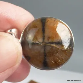 Pendentif rond en Chiastolite Andalousite et onyx noir - Bijoux en Chiastolite