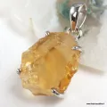 Pendentif Citrine brute forme libre serti griffes argent 925 - Bijoux en Citrine