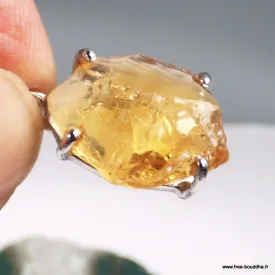 Pendentif Citrine brute forme libre serti griffes argent 925 - Bijoux en Citrine