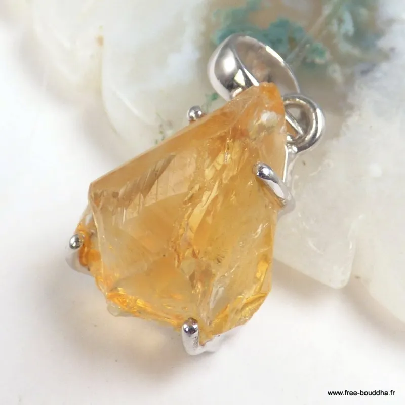 Pendentif Citrine brute avec griffes - Chakra plexus solaire - Bijoux en Citrine