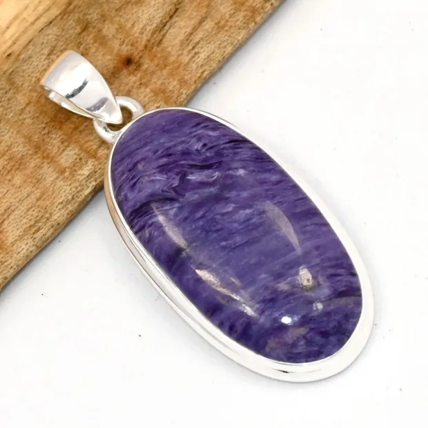 Grand Pendentif Charoite de Russie ovale - Bijoux en Charoite