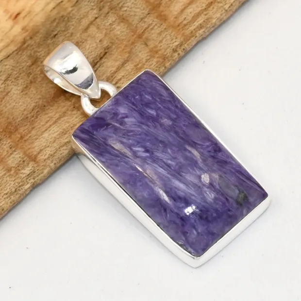 Pendentif Charoite de Russie grade AAA rectangulaire - Bijoux en Charoite