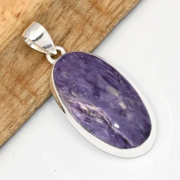 Pendentif ovale Charoite de Russie / Sibérie grade AAA - Bijoux en Charoite