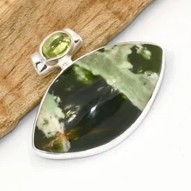 Pendentif Calcédoine Chrome forme d'oeil et péridot - Bijoux en Calcédoine Chrome