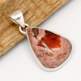 Pendentif goutte Opale de feu Mexicaine rouge orange - Bijoux en Opale de Feu