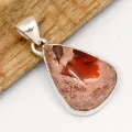 Pendentif goutte Opale de feu Mexicaine rouge orange - Bijoux en Opale de Feu