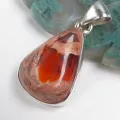 Pendentif goutte Opale de feu Mexicaine rouge orange - Bijoux en Opale de Feu