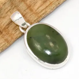 Pendentif Jade Néphrite Ovale, Pierre Naturelle – Argent 925