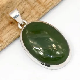 Pendentif Jade Néphrite Ovale, Pierre Millénaire – Argent 925