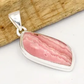 Pendentif Rhodochrosite naturelle forme libre argent 925 - Bijoux en Rhodochrosite