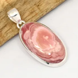 Superbe Pendentif Rhodochrosite naturelle ovale argent 925 - Bijoux en Rhodochrosite