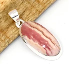 Pendentif ovale Rhodochrosite AAA - Argent 925 - Bijoux en Rhodochrosite
