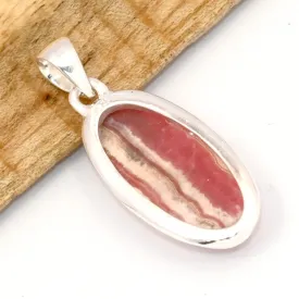 Pendentif ovale Rhodochrosite AAA - Argent 925 - Bijoux en Rhodochrosite