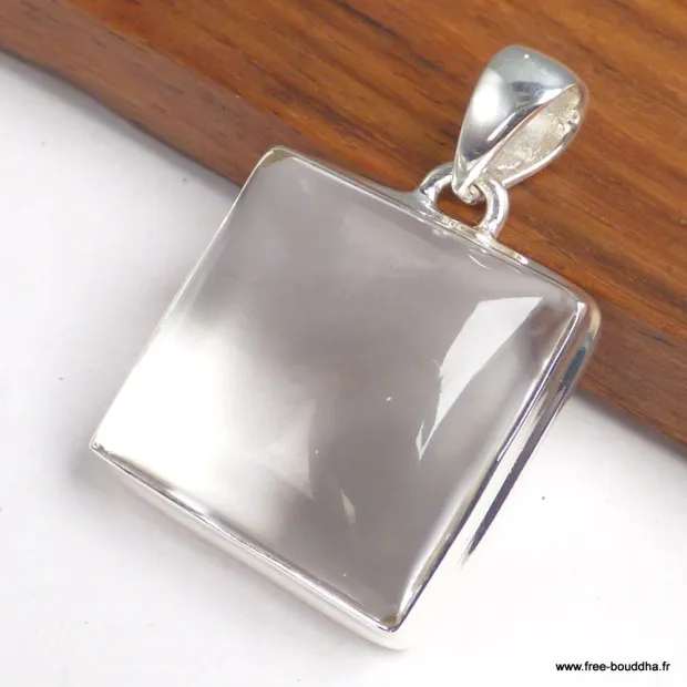 Pendentif carré Cristal de Roche Quartz Clair - Bijoux en Cristal de roche