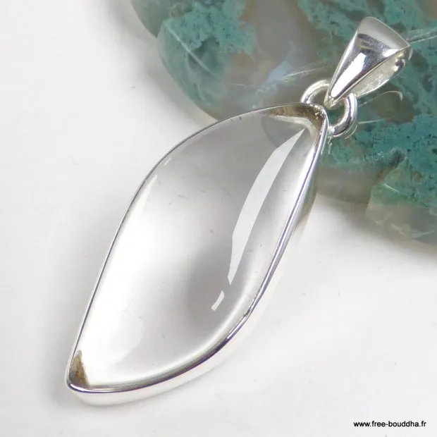 Pendentif Cristal de Roche - Quartz Clair forme oeil - Bijoux en Cristal de roche