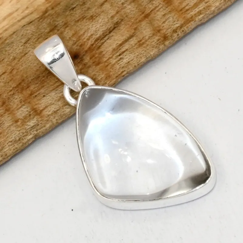 Pendentif Cristal de Roche - forme libre argent 925 - Bijoux en Cristal de roche