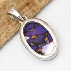 Pendentif ovale Turquoise pourpre - argent 925 - Bijoux en Turquoise