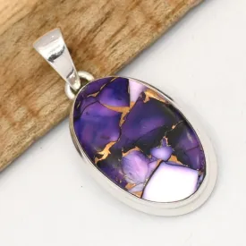 Pendentif ovale Turquoise pourpre - argent 925 - Bijoux en Turquoise