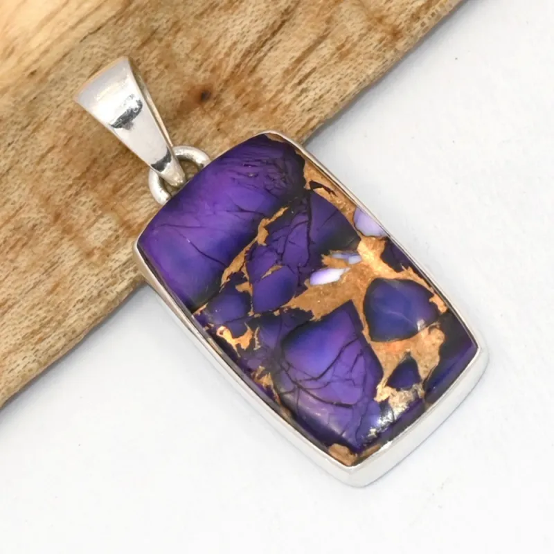Pendentif rectangulaire Turquoise pourpre - argent 925 - Bijoux en Turquoise