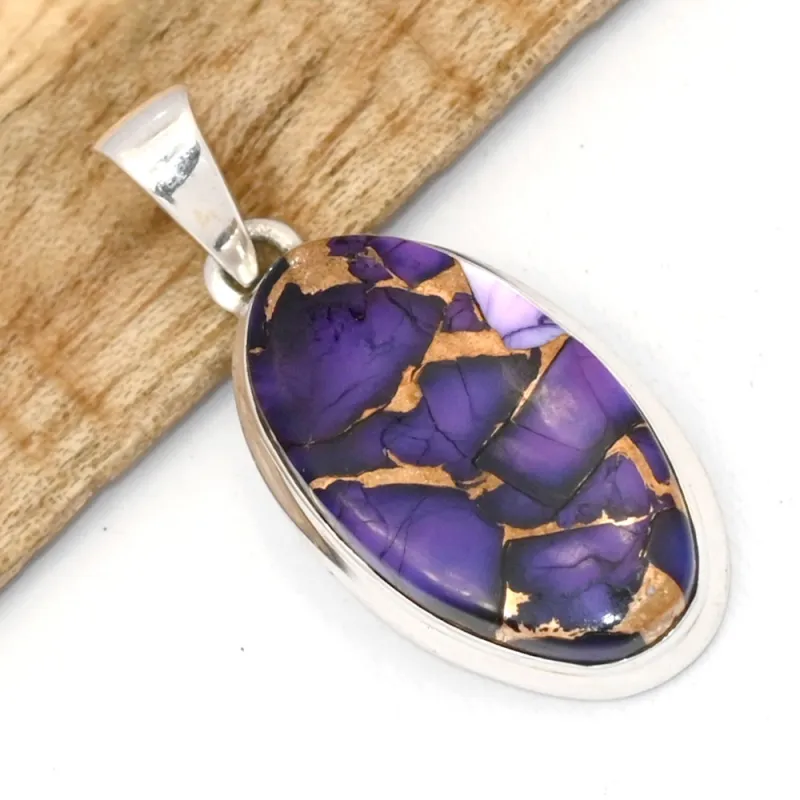 Pendentif Turquoise violette Purple dahlia - argent 925 - Bijoux en Turquoise