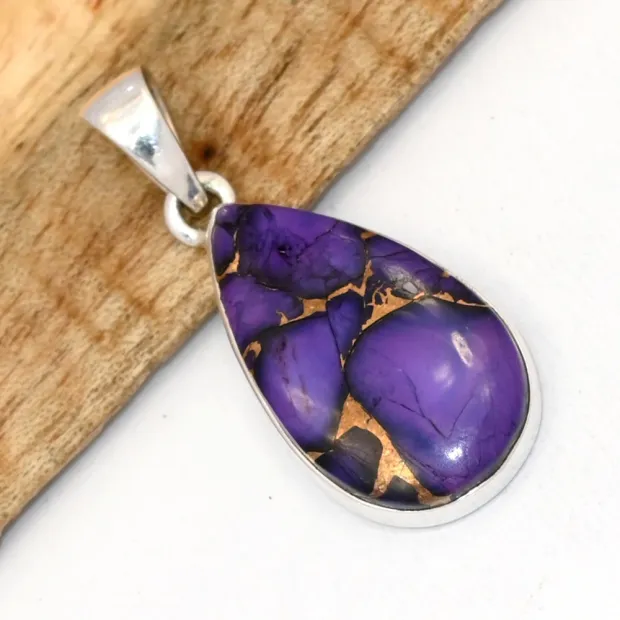Pendentif Turquoise violette Purple dahlia forme goutte - Bijoux en Turquoise