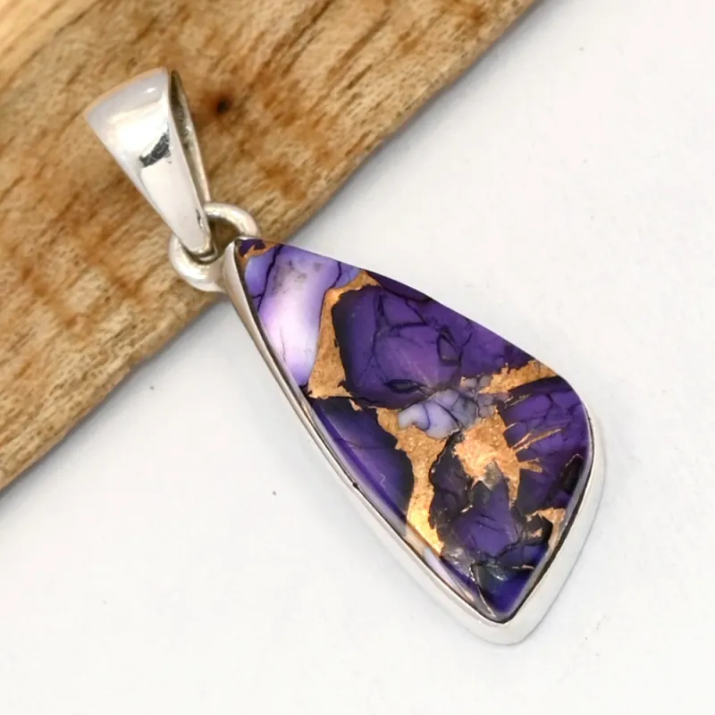 Pendentif Turquoise violette Purple dahlia forme libre - Bijoux en Turquoise