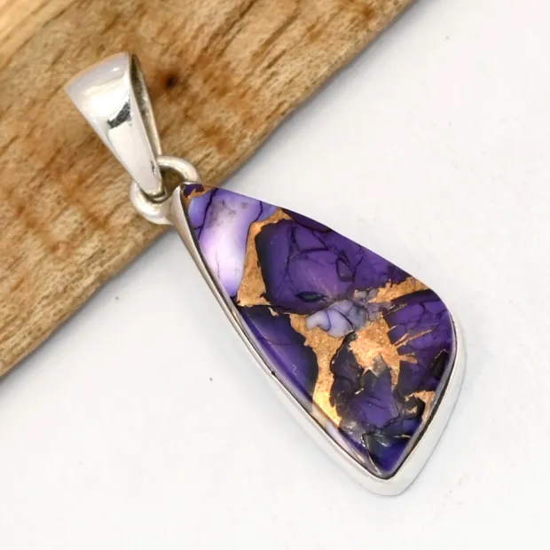 Pendentif Turquoise violette Purple dahlia forme libre - Bijoux en Turquoise