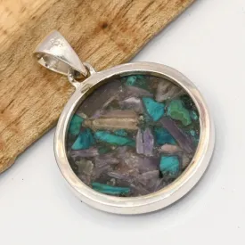 Pendentif rond en Charoite sur Chrysocolle argent 925 - Bijoux en Charoite sur Chrysocolle