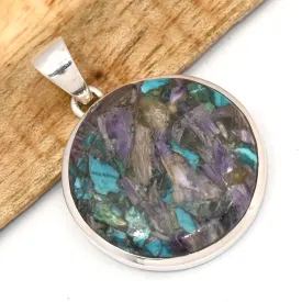 Pendentif rond en Charoite sur Chrysocolle argent 925 - Bijoux en Charoite sur Chrysocolle