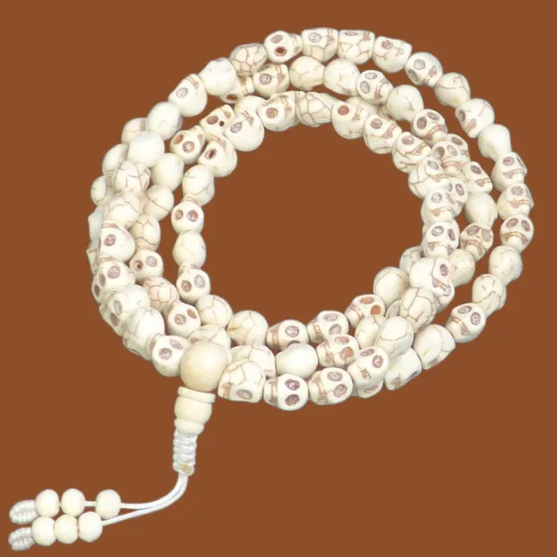 Mala tête de mort Howlite blanche 108 perles - Impermanence - Népal
