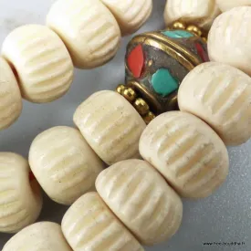 Mala os de buffle strié main 108 perles avec compteurs - Authentique
