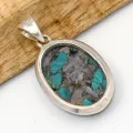 Pendentif ovale Charoite sur Chrysocolle argent 925 - Bijoux en Charoite sur Chrysocolle