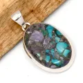 Pendentif ovale Charoite sur Chrysocolle argent 925 - Bijoux en Charoite sur Chrysocolle