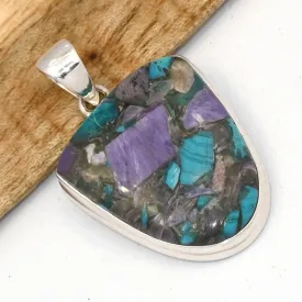 Pendentif Charoite sur Chrysocolle semi-ovale argent 925 - Bijoux en Charoite sur Chrysocolle