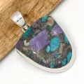 Pendentif Charoite sur Chrysocolle semi-ovale argent 925 - Bijoux en Charoite sur Chrysocolle
