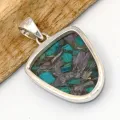 Pendentif Charoite sur Chrysocolle semi-ovale argent 925 - Bijoux en Charoite sur Chrysocolle